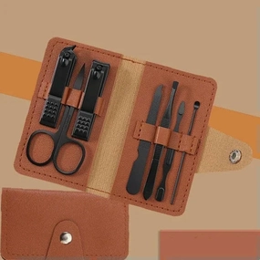 7 Pieces Stainless Steel Colorful Nail Clippers Manicure Set with Leather Bag Care Tools Grooming Kit (Set080brown)