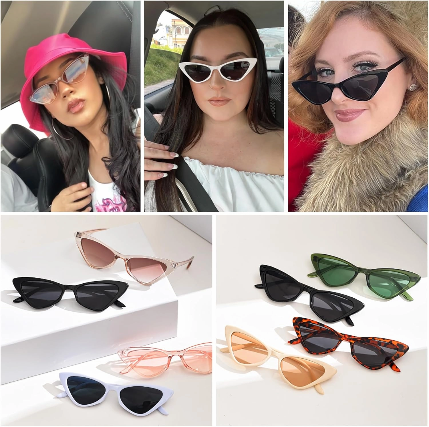 8 Pack Retro Cat Eye Sunglasses Vintage Narrow Cateye Neon Party Glasses Bulk for Women