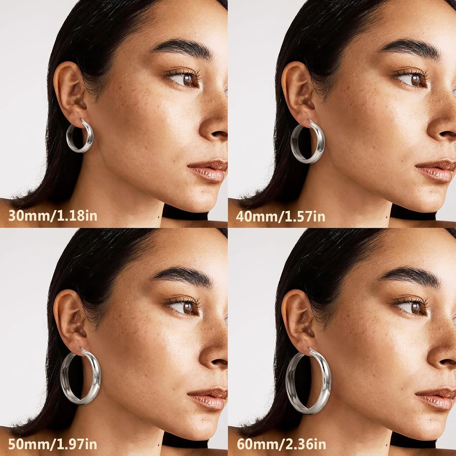 8mm Wide Chunky Gold Hoops 14K Real Gold Plated Hypoallergenic 925 Sterling Silver Hoops Lightweight Big Gold Hoop Earrings for Women 30/40/50/60mm