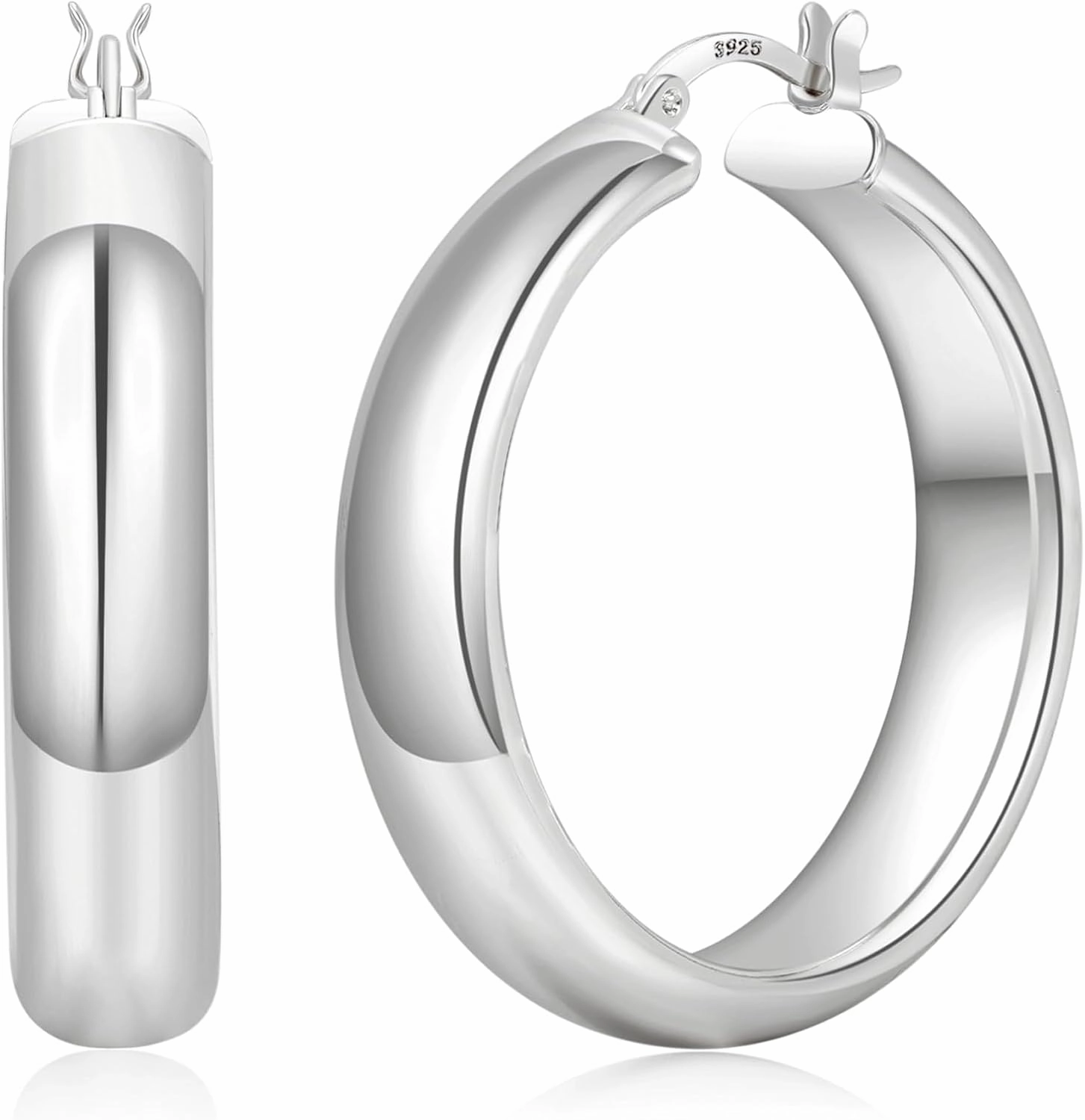 8mm Wide Chunky Gold Hoops 14K Real Gold Plated Hypoallergenic 925 Sterling Silver Hoops Lightweight Big Gold Hoop Earrings for Women 30/40/50/60mm