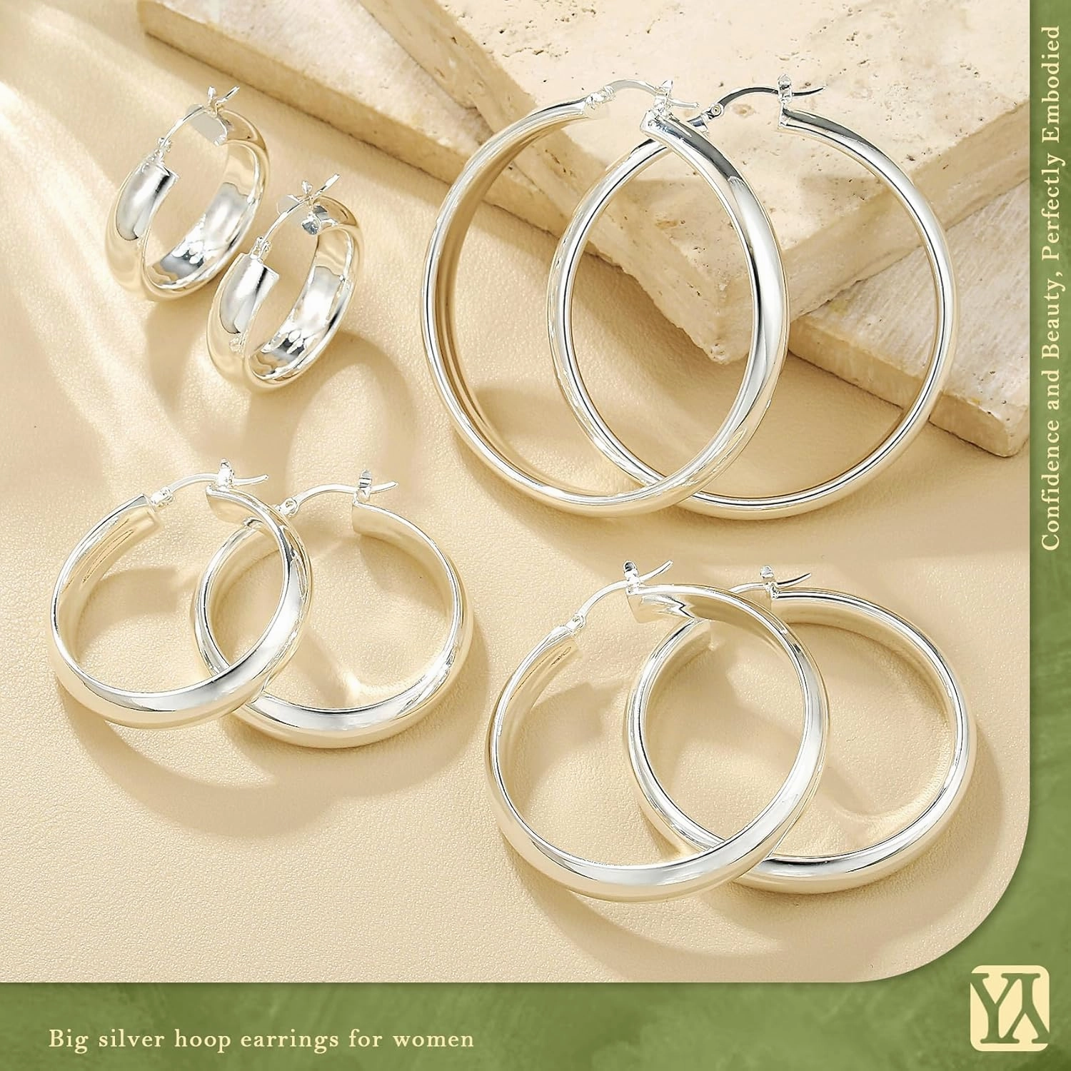 8mm Wide Chunky Gold Hoops 14K Real Gold Plated Hypoallergenic 925 Sterling Silver Hoops Lightweight Big Gold Hoop Earrings for Women 30/40/50/60mm