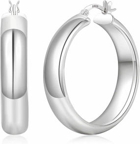 8mm Wide Chunky Gold Hoops 14K Real Gold Plated Hypoallergenic 925 Sterling Silver Hoops Lightweight Big Gold Hoop Earrings for Women 30/40/50/60mm