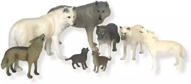 8PCS Realistic Wolf Figurines – Wild Animal Pack, Durable Plastic Wolf Toys for Kids, Boys, and Girls – Perfect for Jungle, Forest, and Imaginative Play