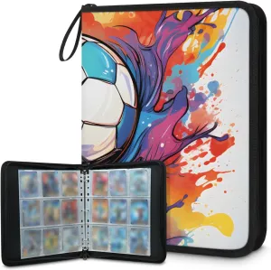 9 Pocket Card Binder, Abstract Football 900 Pockets Collector Album with Zipper Trading Card Binder, Oil Painting Football Double Sided Pocket Collection Binder