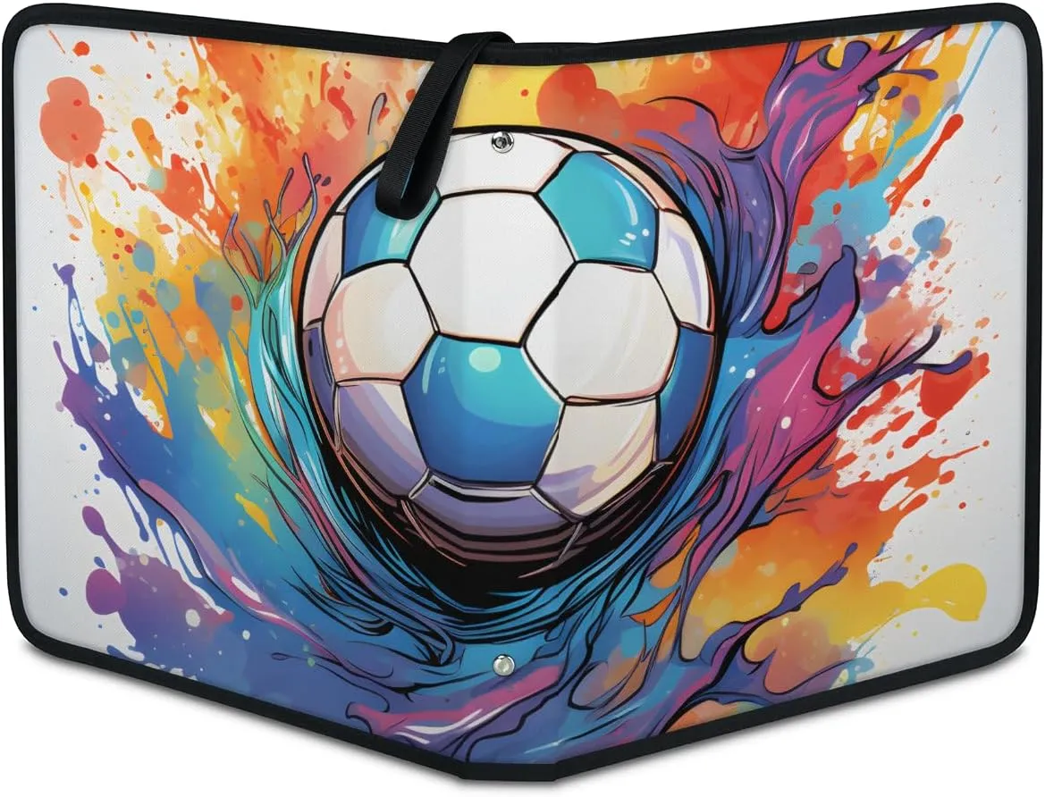 9 Pocket Card Binder, Abstract Football 900 Pockets Collector Album with Zipper Trading Card Binder, Oil Painting Football Double Sided Pocket Collection Binder
