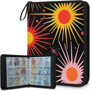 9 Pocket Card Binder, Abstract Sun 900 Pockets Collector Album with Zipper Trading Card Binder, Colorful Sun Double Sided Pocket Collection Binder