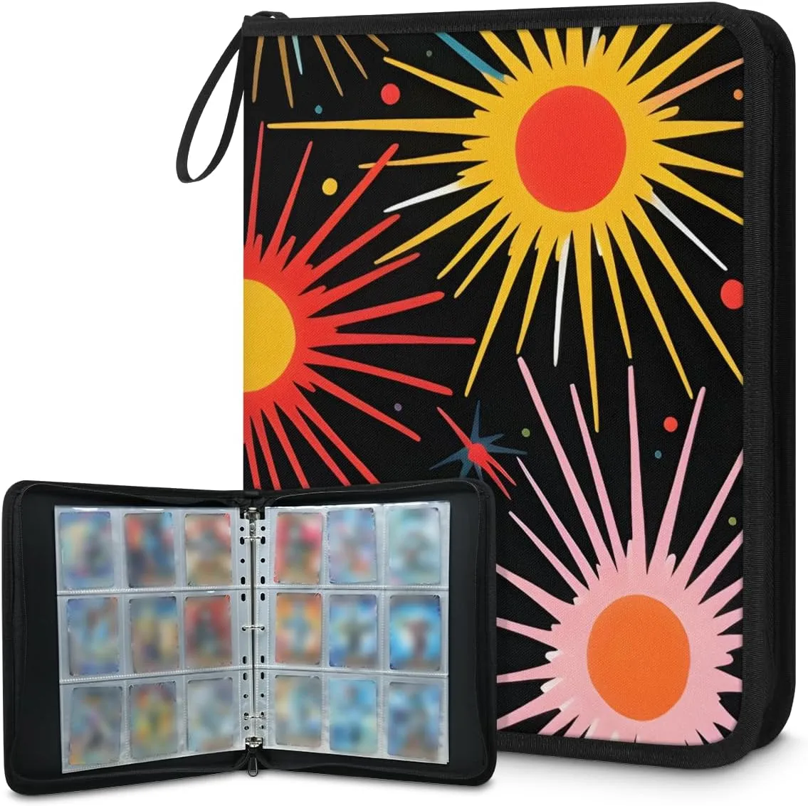 9 Pocket Card Binder, Abstract Sun 900 Pockets Collector Album with Zipper Trading Card Binder, Colorful Sun Double Sided Pocket Collection Binder