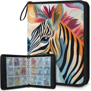 9 Pocket Card Binder, Abstract Zebra 900 Pockets Collector Album with Zipper Trading Card Binder, Colorful Zebra Double Sided Pocket Collection Binder