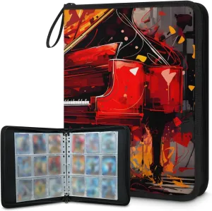 9 Pocket Card Binder, Oil Painting Piano 900 Pockets Collector Album with Zipper Trading Card Binder, Double Sided Pocket Collection Binder