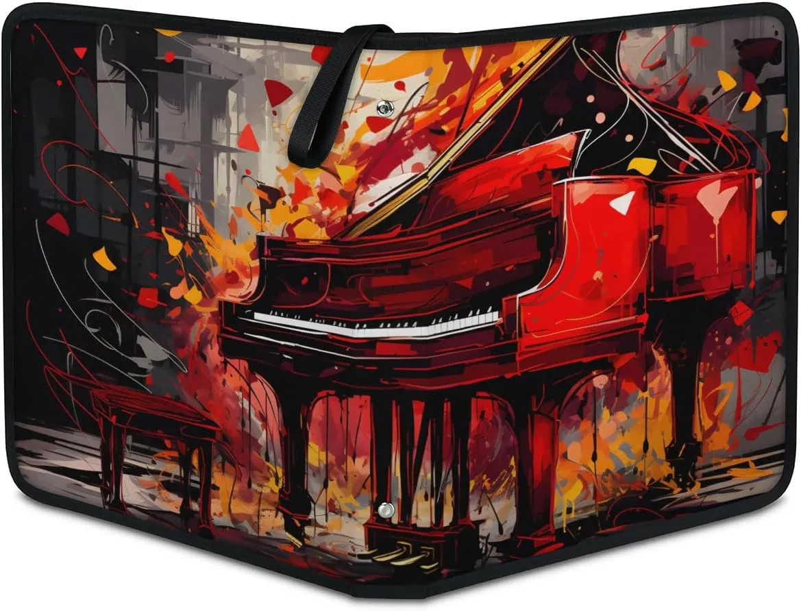 9 Pocket Card Binder, Oil Painting Piano 900 Pockets Collector Album with Zipper Trading Card Binder, Double Sided Pocket Collection Binder