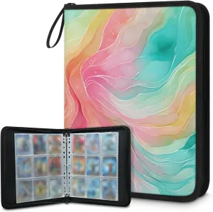 9 Pocket Card Binder, Tie Dyeing 900 Pockets Collector Album with Zipper Trading Card Binder, Colorful Blue Double Sided Pocket Collection Binder