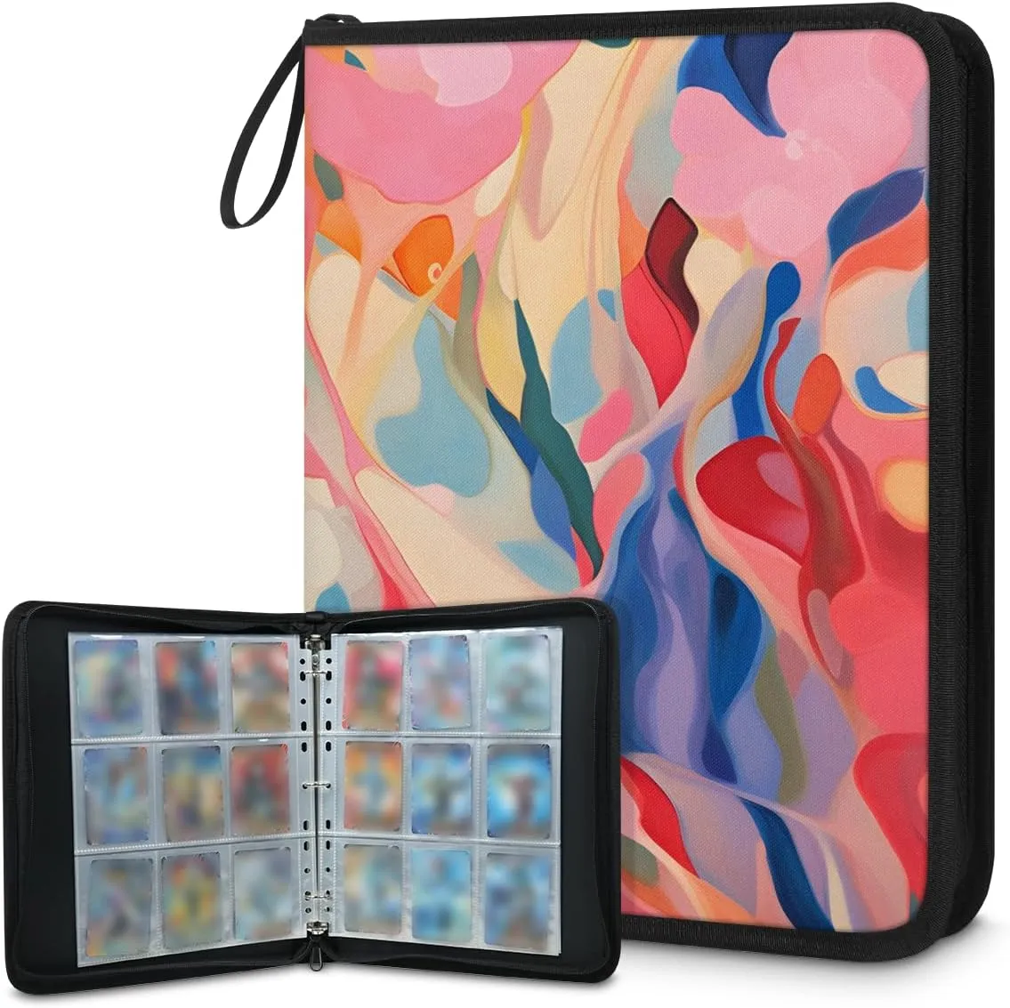 9 Pocket Card Binder, Tie Dyeing 900 Pockets Collector Album with Zipper Trading Card Binder, Colorful Double Sided Pocket Collection Binder