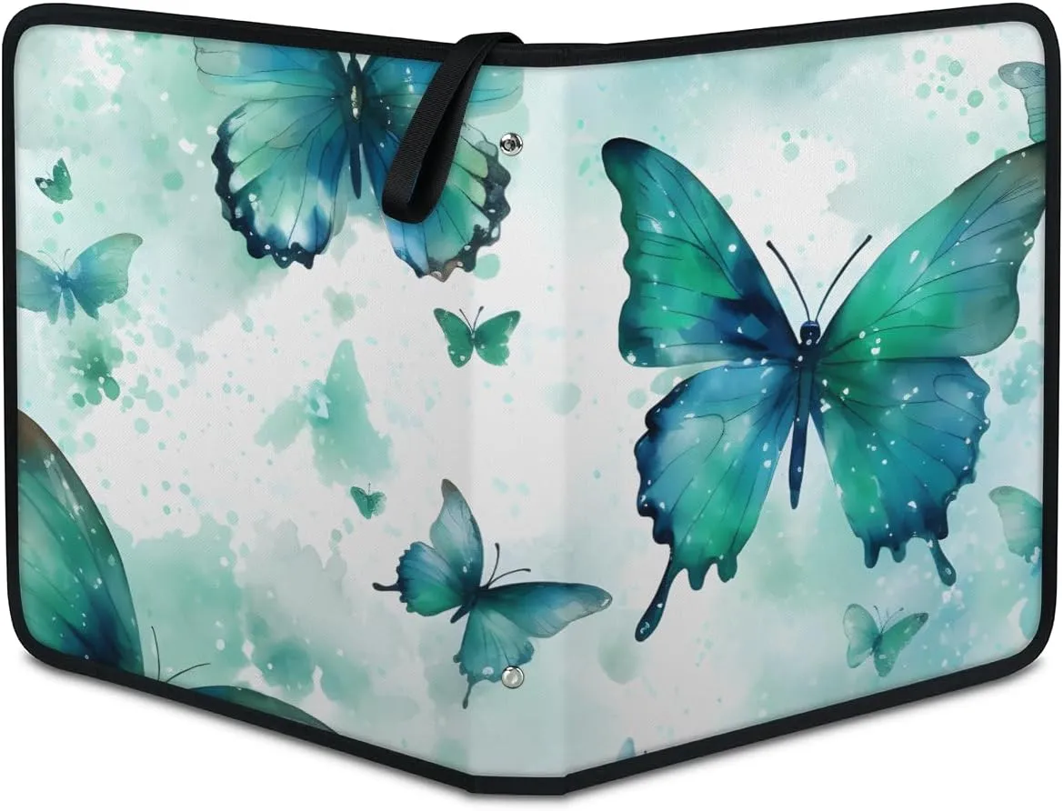 9 Pocket Card Binder, Watercolor Butterfly 900 Pockets Collector Album with Zipper Trading Card Binder, Oil Painting Butterfly Double Sided Pocket Collection Binder