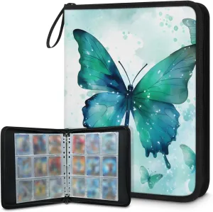9 Pocket Card Binder, Watercolor Butterfly 900 Pockets Collector Album with Zipper Trading Card Binder, Oil Painting Butterfly Double Sided Pocket Collection Binder