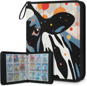 9 Pocket Card Binder, Watercolor Cow 900 Pockets Collector Album with Zipper Trading Card Binder, Colorful Cow Double Sided Pocket Collection Binder