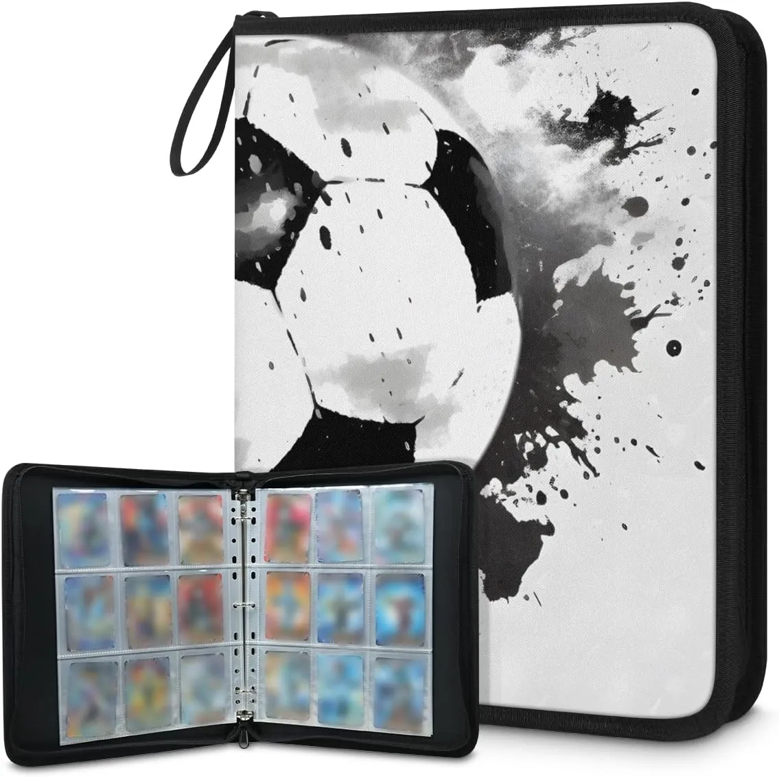 9 Pocket Card Binder, Watercolor Football 900 Pockets Collector Album with Zipper Trading Card Binder, Colorful Football Double Sided Pocket Collection Binder