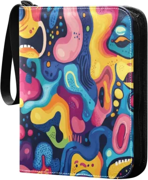 Abstract Colorful Card Binder 4-Pocket, 400 Pockets Card Holder with 50 Removable Sleeves and Zipper for Games Baseball Football Sports Card