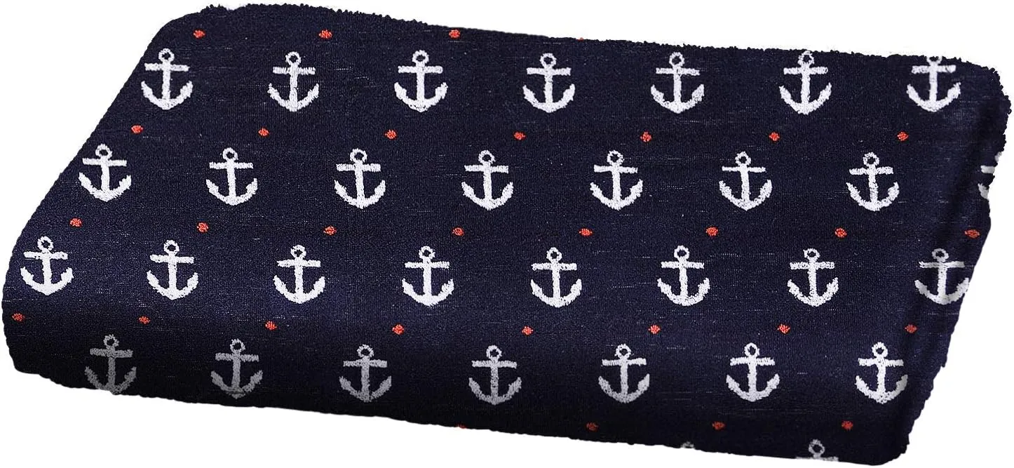 ABSTRACT Solid Luxurious Bath Towels – 100% Natural Cotton Towel Set – Super Absorbent Towels for Bathroom – 27” x 54” Chambray Blue and 29" x 54" Jacquard Anchor Design – 2 Pack