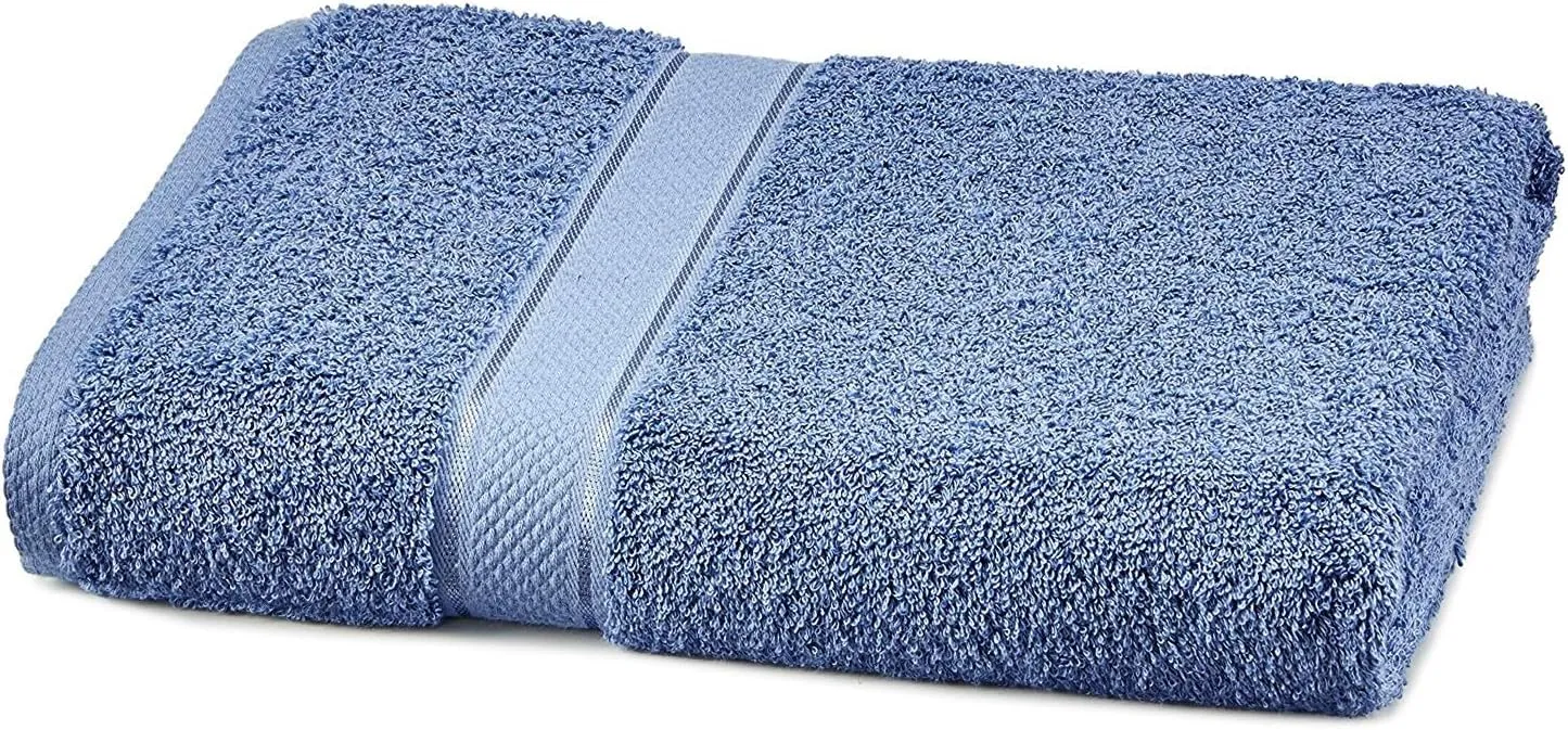 ABSTRACT Solid Luxurious Bath Towels – 100% Natural Cotton Towel Set – Super Absorbent Towels for Bathroom – 27” x 54” Chambray Blue and 29" x 54" Jacquard Anchor Design – 2 Pack