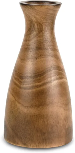 AeraVida Natural Brown Stain Mango Tree Wood Bottle Shaped Slim Vase for Flower, 8 inches