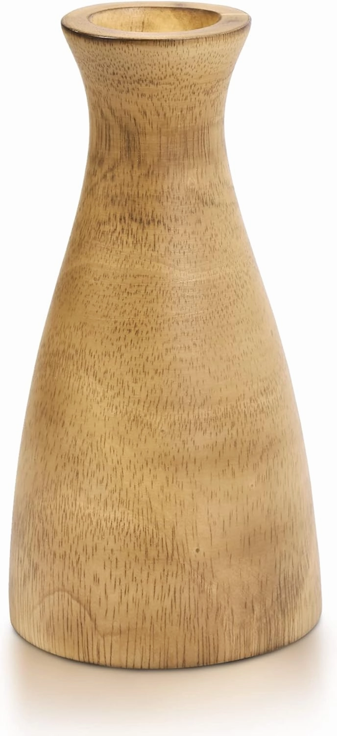 AeraVida Natural Brown Stain Mango Tree Wood Bottle Shaped Slim Vase for Flower, 8 inches (Light Brown Style 2)