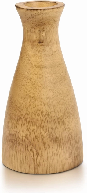 AeraVida Natural Brown Stain Mango Tree Wood Bottle Shaped Slim Vase for Flower, 8 inches (Light Brown Style 2)