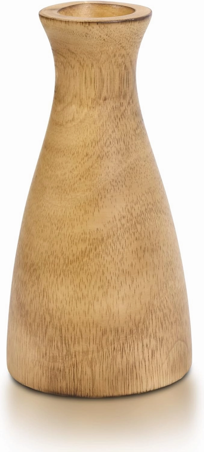 AeraVida Natural Brown Stain Mango Tree Wood Bottle Shaped Slim Vase for Flower, 8 inches (Light Brown Style 2)