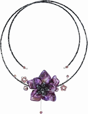 AeraVida Stylish Purple Mother of Pearl Dyed and Fashion Crystal Flower Choker Necklace | Elegant Handmade Jewelry for Women | Handmade Cultured Freshwater Pearl Necklace | Vintage Gifts for Women | Anniversary Jewelry Gift