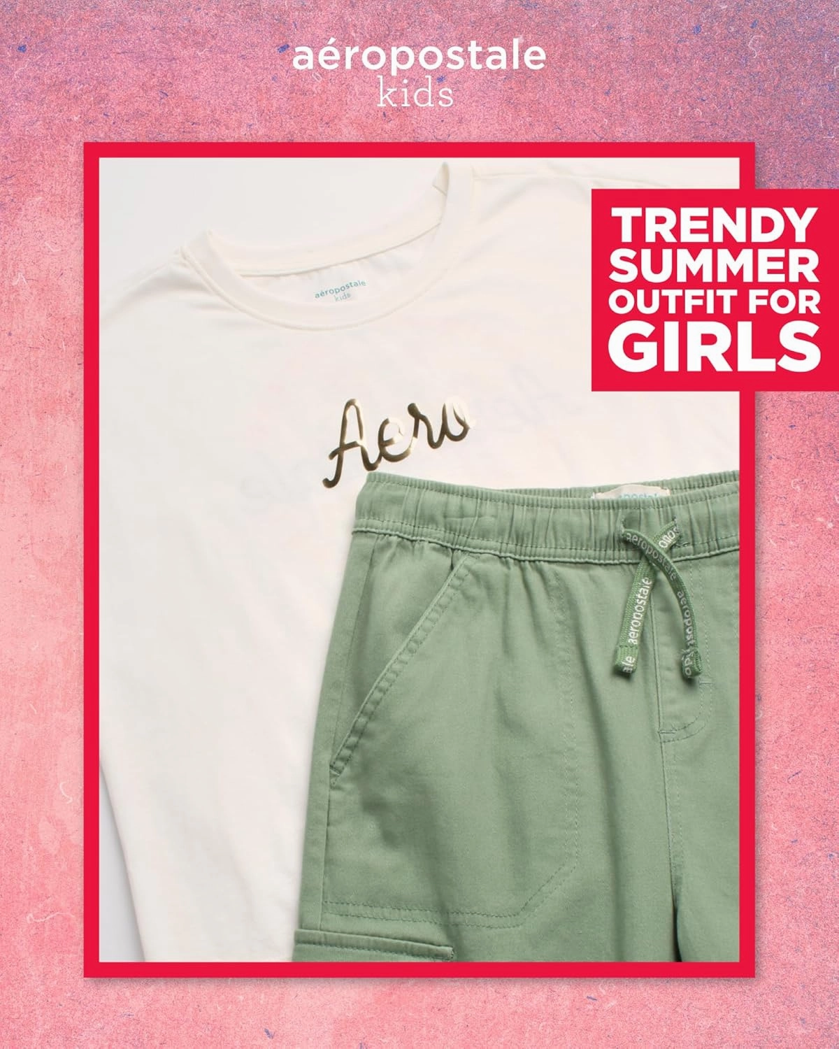AEROPOSTALE Girls' Pants Set - 2 Piece Jersey Graphic Tee and Twill Cargo Jogger Pants - Summer Outfit for Girls (7-16)