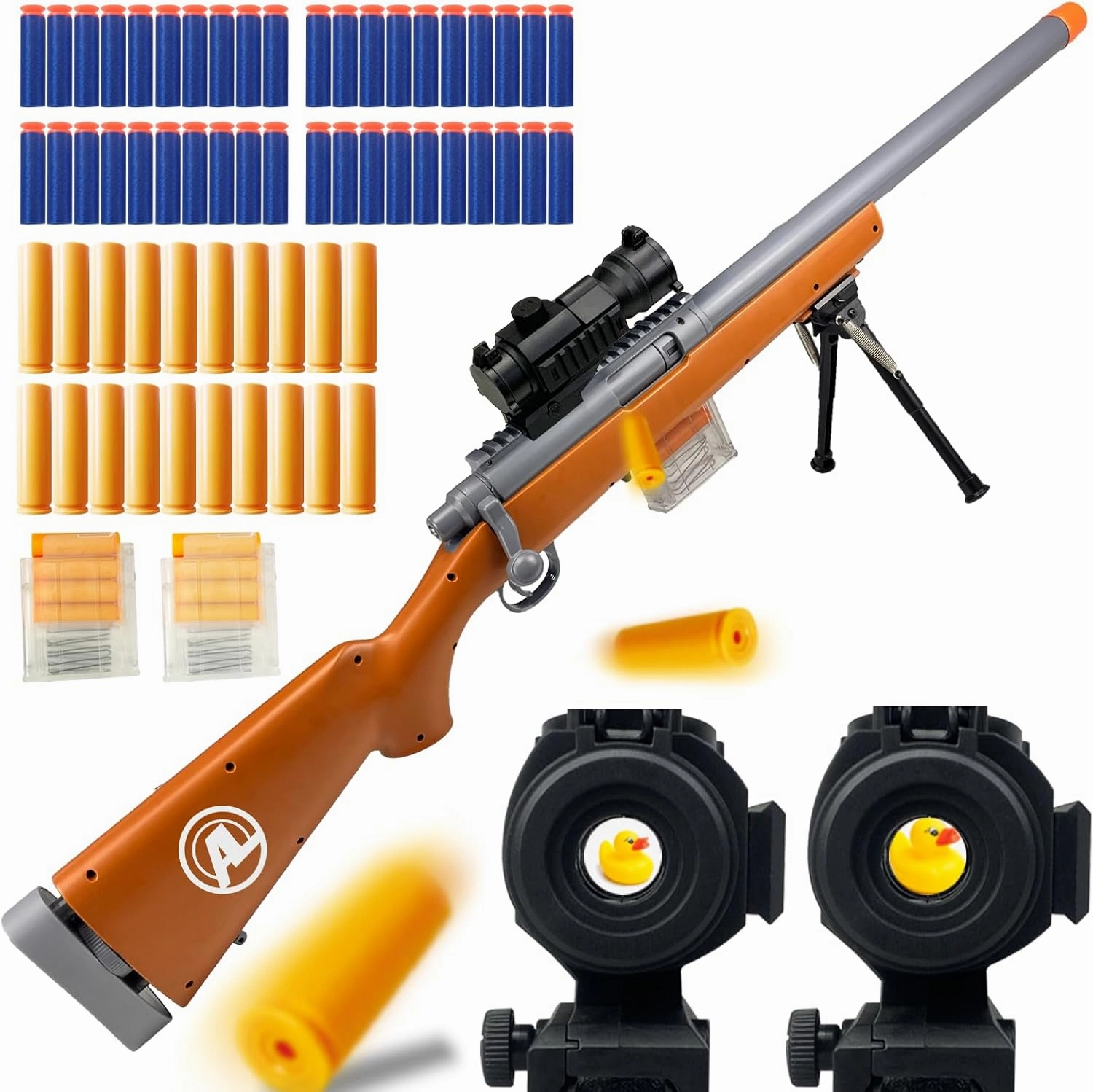 AGM MASTECH M24 Soft Bullet Toy Gun, Empty Shell Ejecting Design, Enhanced Scope, 40 Soft Foam Darts, 20 Shells, 2 Magazines. Outdoor Toys, Toy Dart Blaster for Boys and Girls (Brown)