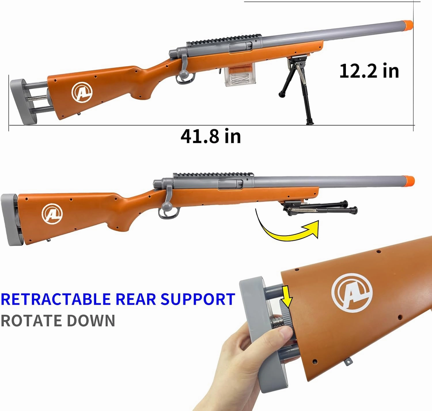 AGM MASTECH M24 Soft Bullet Toy Gun, Empty Shell Ejecting Design, Enhanced Scope, 40 Soft Foam Darts, 20 Shells, 2 Magazines. Outdoor Toys, Toy Dart Blaster for Boys and Girls (Brown)