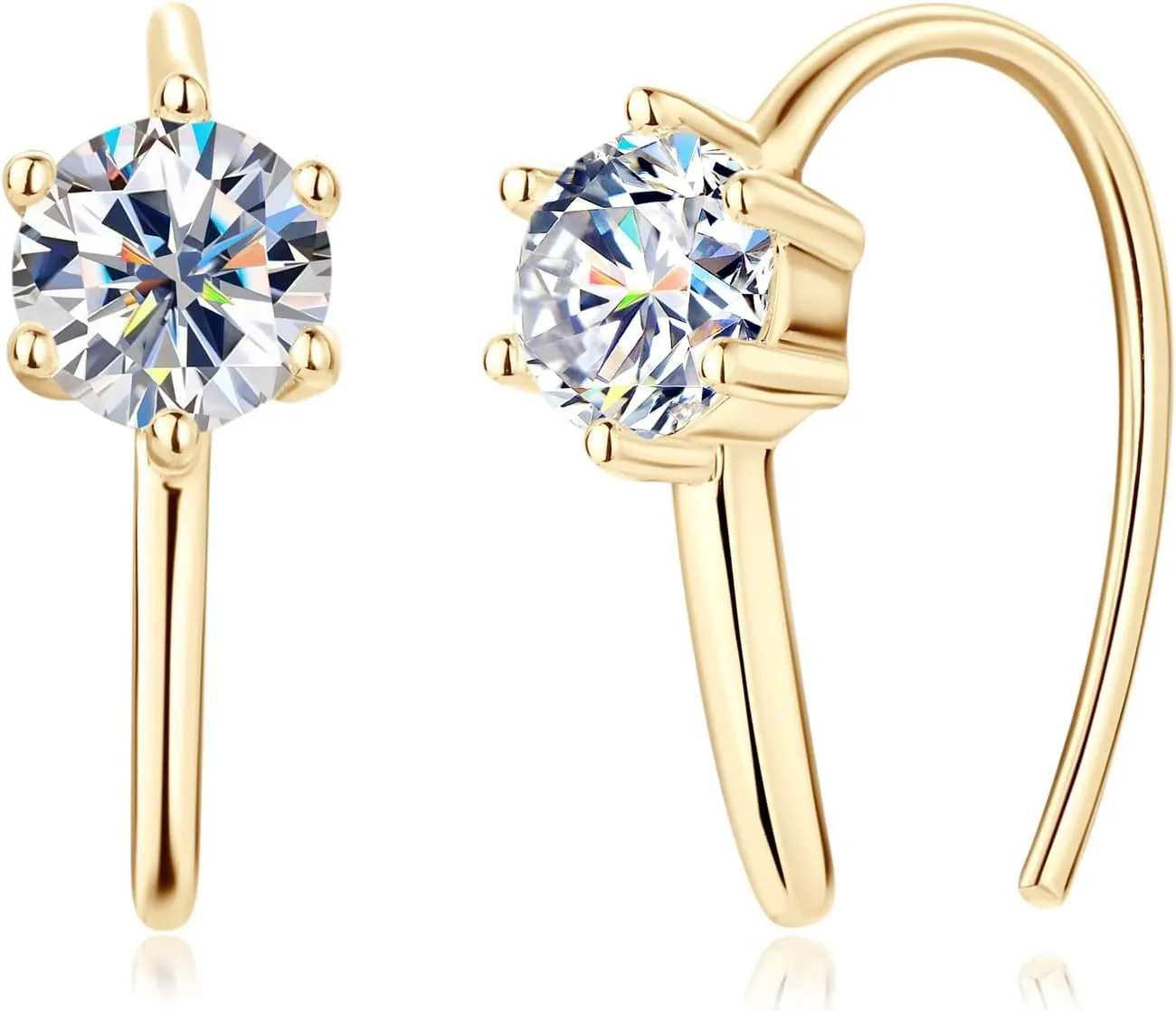 AINUOSHI Moissanite Hoop Earrings for Women, Yellow/ White Gold VVS1 Clarity Minimalist Tiny Cartilage Hoops Earrings 925 Sterling Silver Small Open Huggie Earrings Hypoallergenic with Jewelry Box Packed