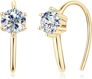 AINUOSHI Moissanite Hoop Earrings for Women, Yellow/ White Gold VVS1 Clarity Minimalist Tiny Cartilage Hoops Earrings 925 Sterling Silver Small Open Huggie Earrings Hypoallergenic with Jewelry Box Packed