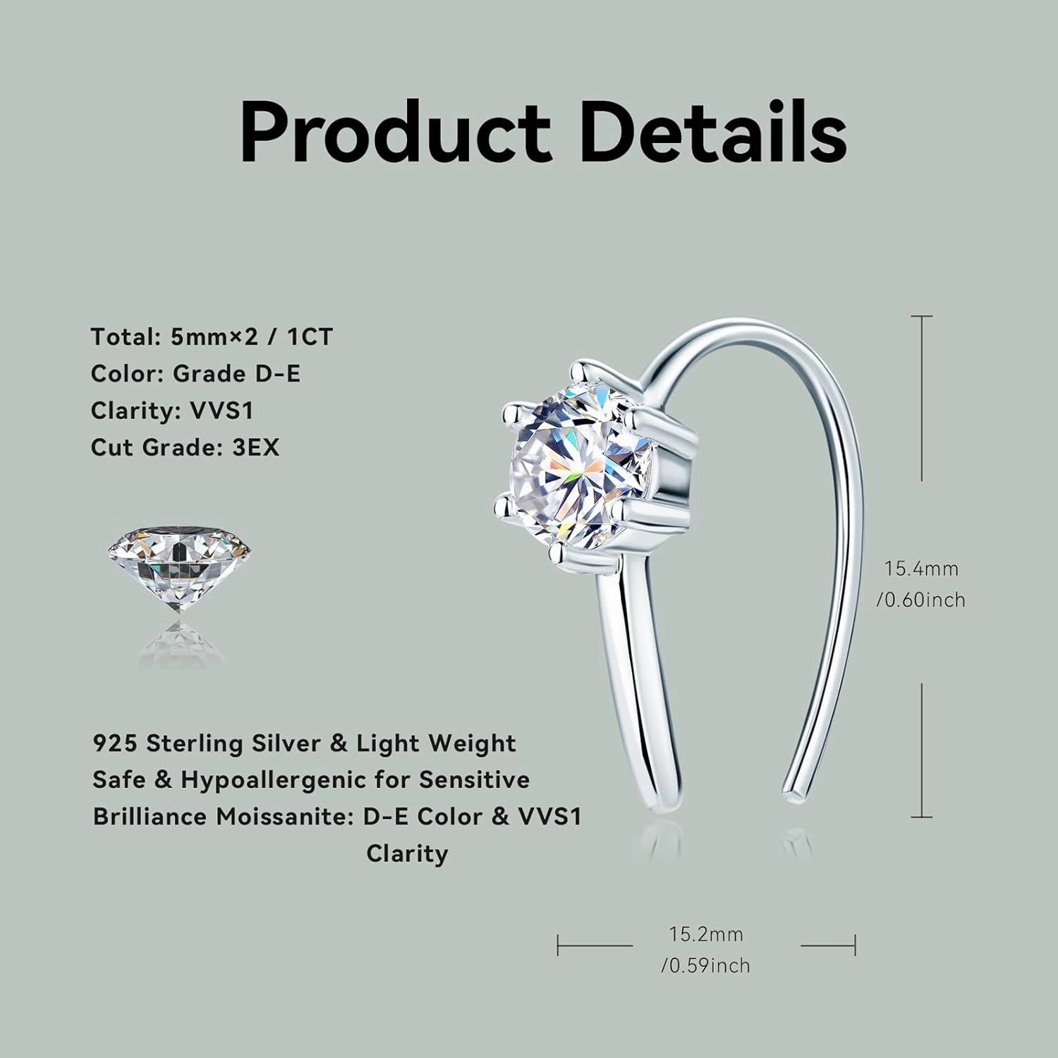 AINUOSHI Moissanite Hoop Earrings for Women, Yellow/ White Gold VVS1 Clarity Minimalist Tiny Cartilage Hoops Earrings 925 Sterling Silver Small Open Huggie Earrings Hypoallergenic with Jewelry Box Packed