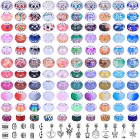 AIPRIDY Assorted European Craft Beads Large Hole Lampwork Spacer Beads Colorful European Beads for DIY Necklace Bracelet Jewelry Making (Lucky Beads)