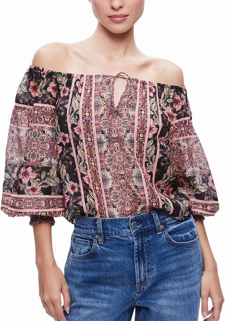 alice   olivia Alta Off-The-Shoulder Silk-Blend Top