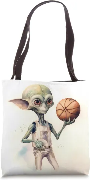 Alien Playing Interstellar Basketball. Space Sport Tote Bag