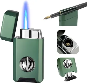 All-in-One Torch Lighter, Built-in Cutter, Holder Function, Jet Flame Butane Refillable Lighter, Gifts for Men, Adjustable Flame, Windproof Multifunctional Lighter(Without Gas)