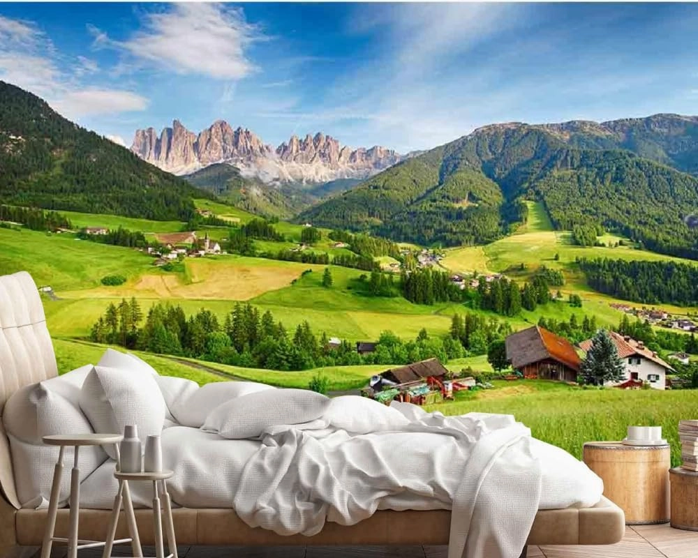 Alpine Grassland Living Room Wall Mural, Natural Scenery Large Wall Paper,Removable Wallpaper Wall Sticker,for Bedroom TV Background Office,Peel and Stick-144 W x100 H