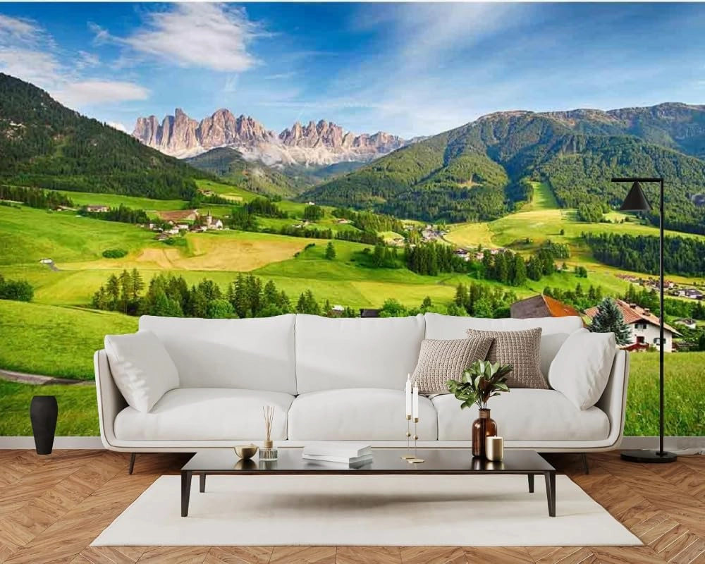 Alpine Grassland Living Room Wall Mural, Natural Scenery Large Wall Paper,Removable Wallpaper Wall Sticker,for Bedroom TV Background Office,Peel and Stick-144 W x100 H