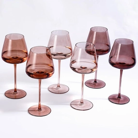 Amber Wine Glasses Set of 6, Hand Blown Colored Wine Glass 18oz, Lead-Free Premium Crystal Glass, Long Stem Brown Wine Glasses, Daily Use, Wedding Anniversary or Birthday Gift, Venus