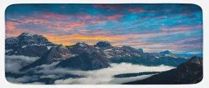 Ambesonne Mountain Kitchen Mat, Alpine Scenery Foggy Italian Natural Park Vivid Sky Above Clouds Photography, Plush Decorative Kitchen Mat with Non Slip Backing, 47" X 19", Black White Blue