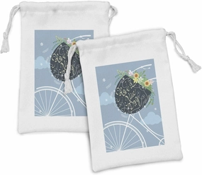 Ambesonne Saying Fabric Pouch Set of 2, Have a Nice Day Calligraphy on Bicycle Basket with Colorful Flowers, Small Drawstring Bag for Toiletries Masks and Favors, 9" x 6", Pale Sky Blue Multicolor