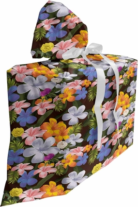 Ambesonne Tropical Gift Bag, Interpretation of Colorful Various Endemic Hawaiian Flowers, Fabric Party Favor Pouch with 3 Ribbons, 27, Charcoal Grey Multicolor