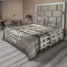 Ambesonne Venice Sheet Set, Old Photo of Venice Italian City Vintage Filter Effect and Lettering History Memory, Fitted and Flat Sheet with Pillowcases Bedding Accent 4 Piece Set, Queen, Eggshell