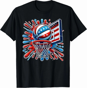American Flag Basketball Color Splash Slam Dunk Patriotic T-Shirt