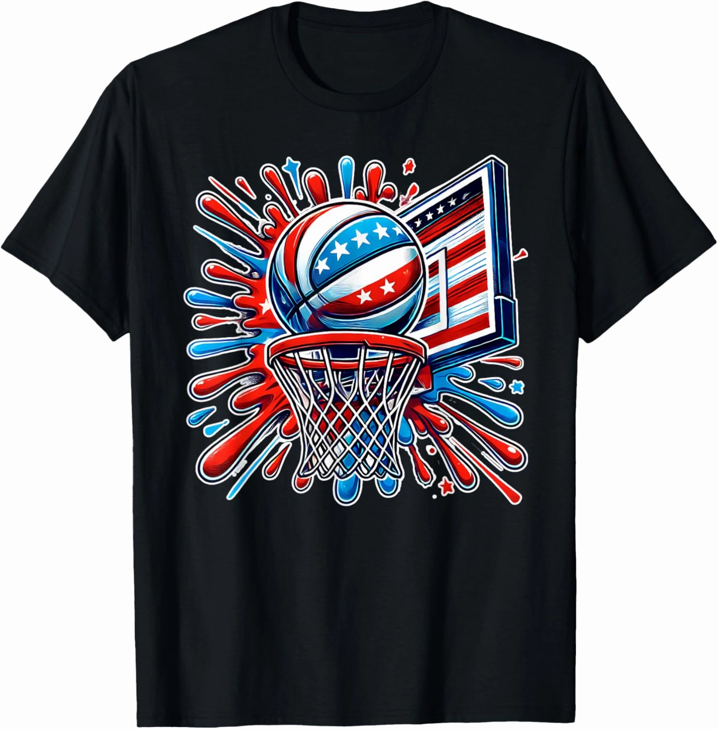 American Flag Basketball Color Splash Slam Dunk Patriotic T-Shirt