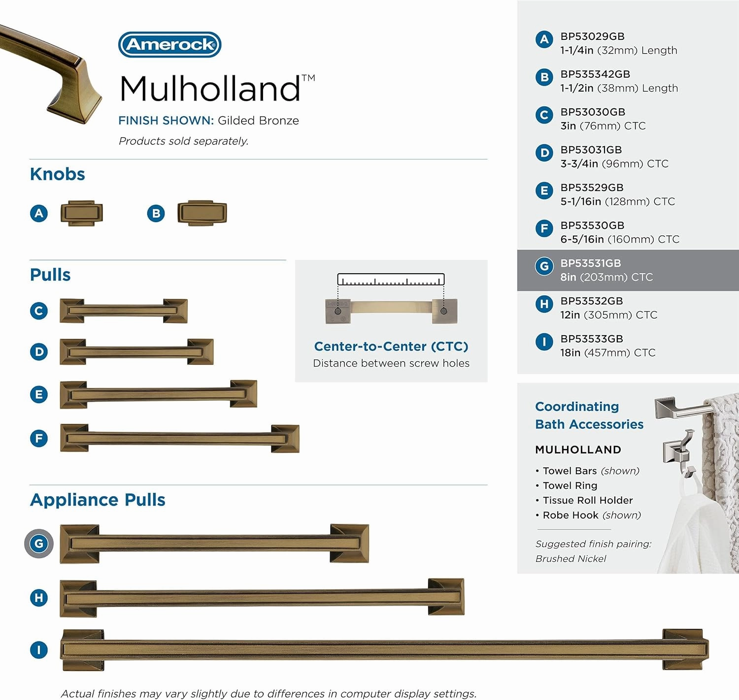 Amerock | Appliance Pull | Gilded Bronze | 8 inch (203 mm) Center to Center | Mulholland | 1 Pack | Drawer Pull | Drawer Handle | Cabinet Hardware