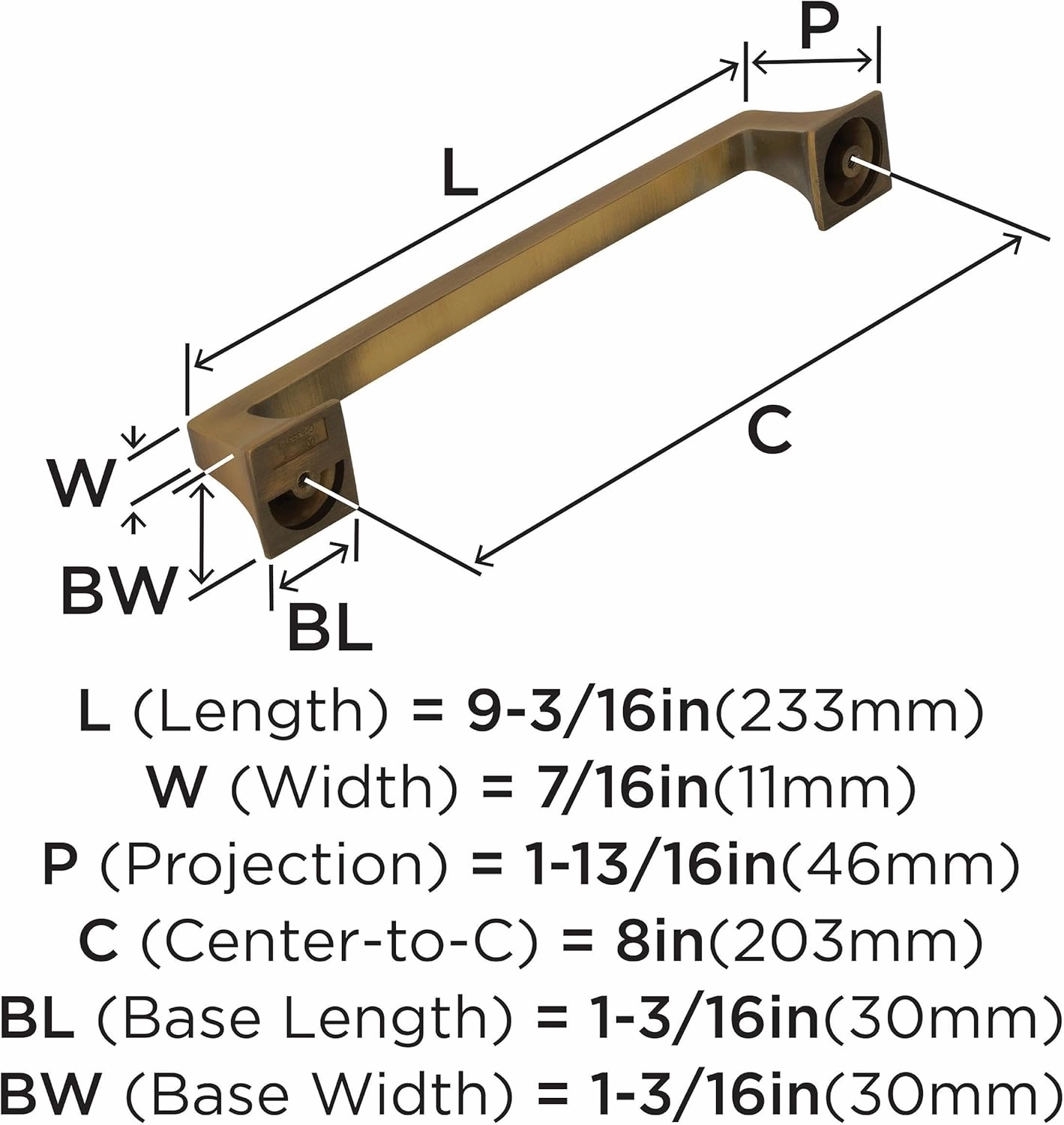 Amerock | Appliance Pull | Gilded Bronze | 8 inch (203 mm) Center to Center | Mulholland | 1 Pack | Drawer Pull | Drawer Handle | Cabinet Hardware