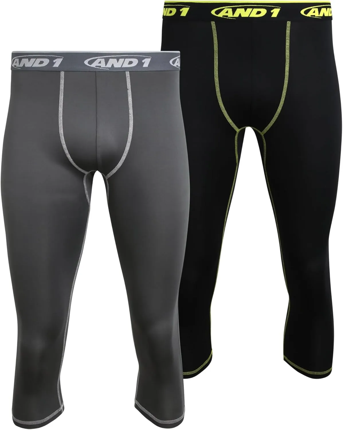 AND1 Men's Compression Leggings - 2 Pack Lightweight Moisture-Wicking Active Sports Compression Pants for Men (Sizes: S-XL)